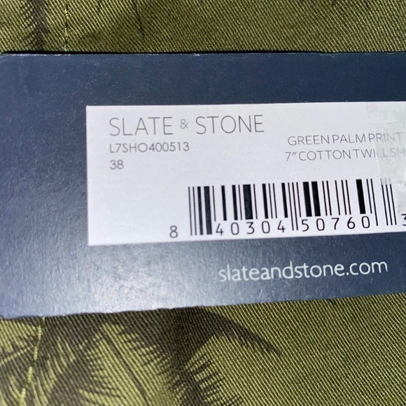 NWT Slate & Stone Green Palm Print Flat Front 7” Cotton Twill Short size 38 NEW - Picture 3 of 6